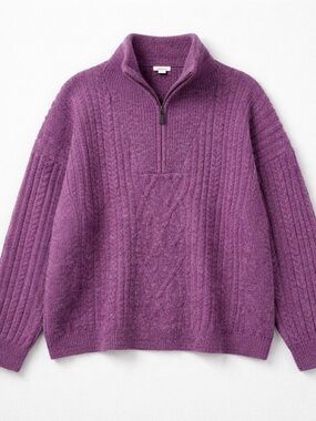 Sundance Purple Cable-Knit Half-Zip Turtleneck Sweater